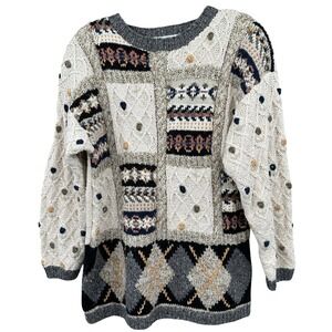 Cape Isle Knitters Hand Knit Sweater‎ Womens S Ramie Cotton Argyle Fair Isle VTG